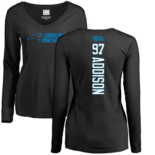 Carolina Panthers Black Women Mario Addison Backer Slim Fit NFL Football #97 Long Sleeve T Shirt->women nfl jersey->Women Jersey